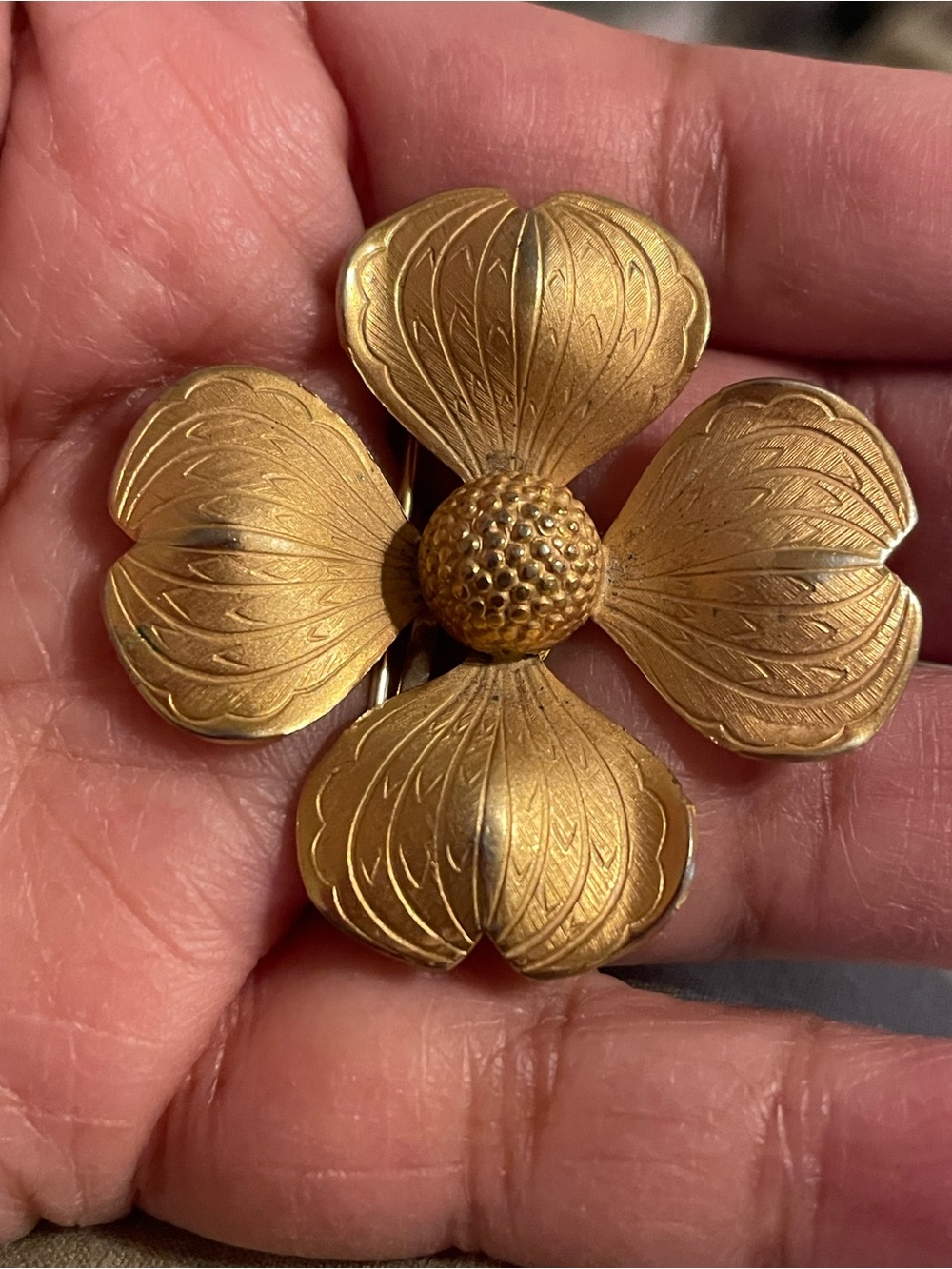 Vintage Matte Dogwood Four-Petal Brooch